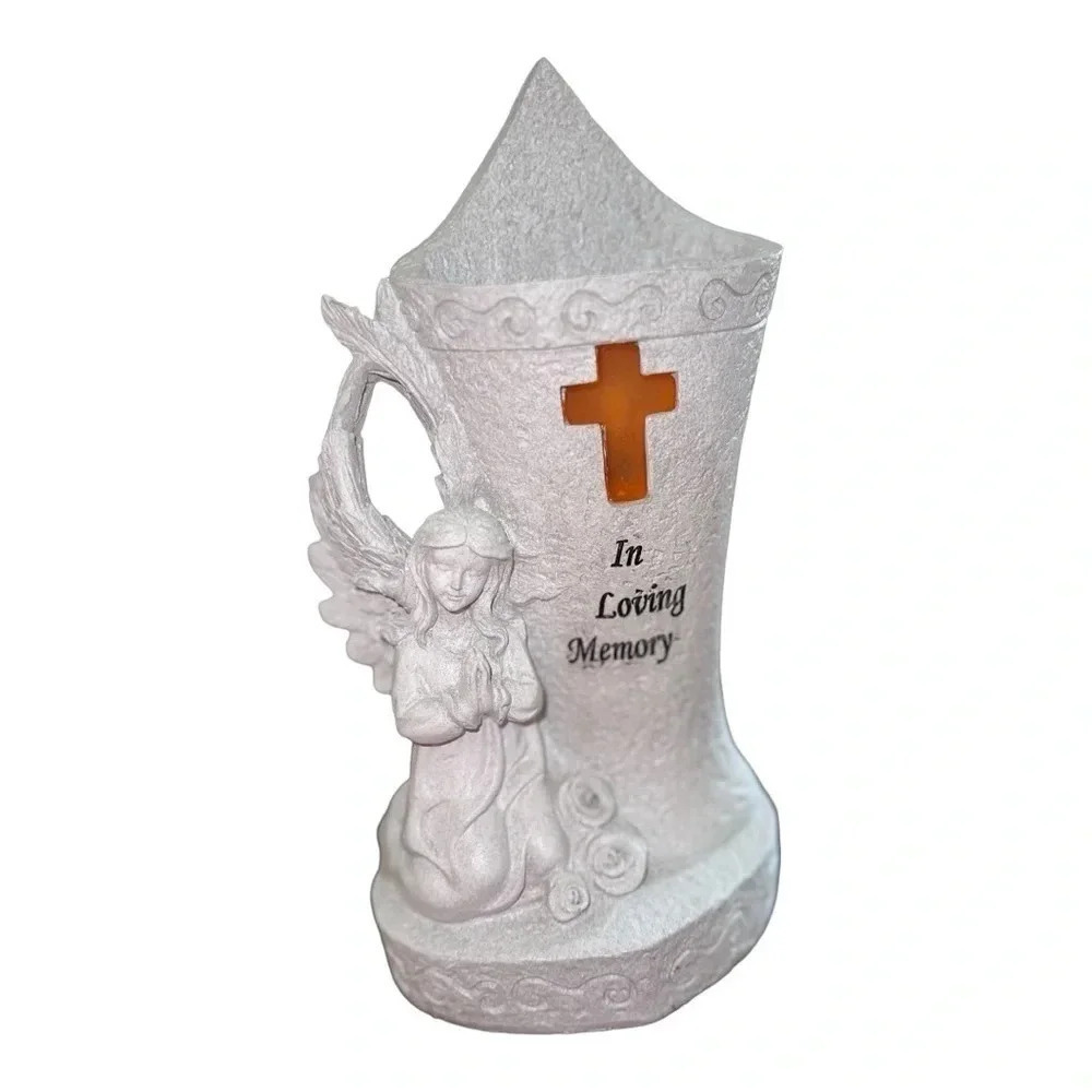 🆕 Garden Angel Statue with Solar Led Light and Vases for Cementary decoration